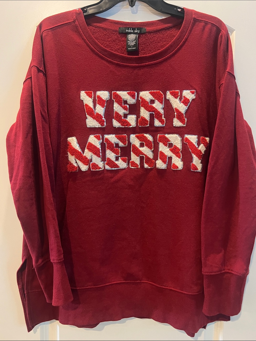 Sable Sky Red Chenille  'Very Merry' Crewneck Sweatshirt